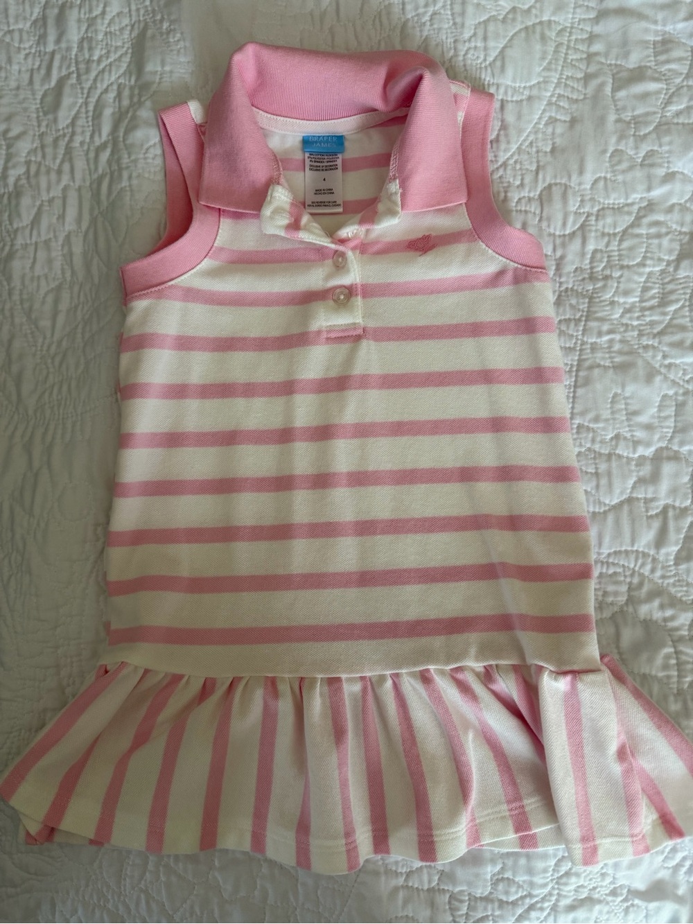 Draper James- Girls Striped Polo Dress in Pink and Cream